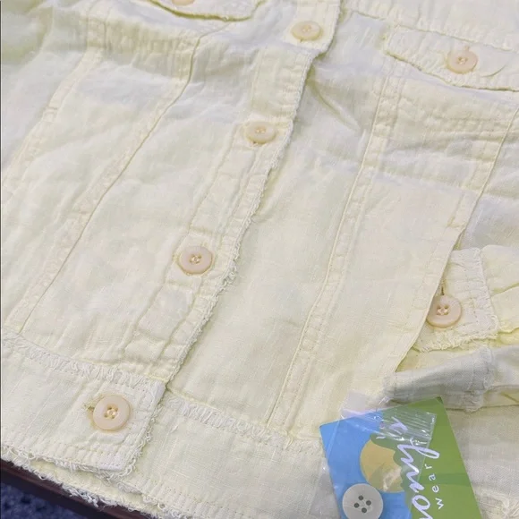 Anthony’s Resort Wear Yellow Linen Lightweight Frayed Edge Button Jacket Sz M - Picture 9 of 14